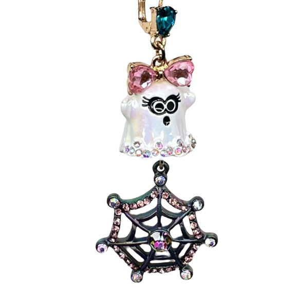 Betsey Johnson Ghost and Spiderweb Dangle Earrings White Blue - Picture 2 of 5